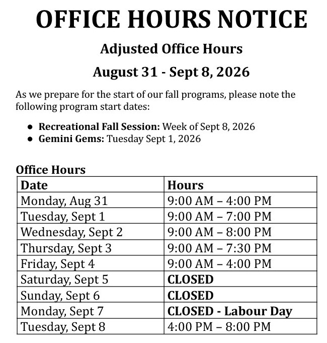 Office Hours Notice August 31 to September 8 2026