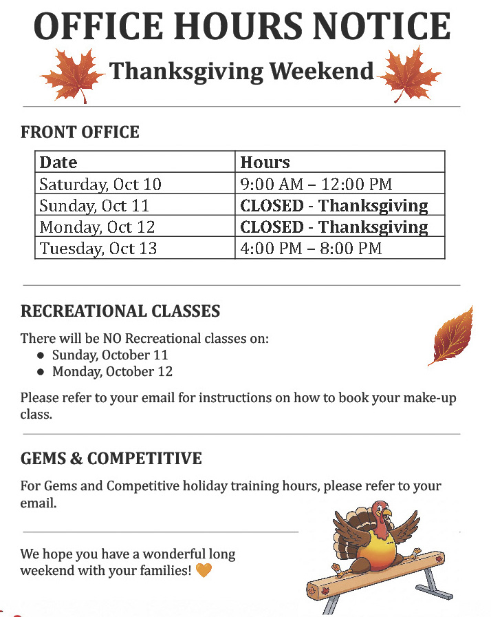 Adjusted office hours for thanksgiving weekend 2026